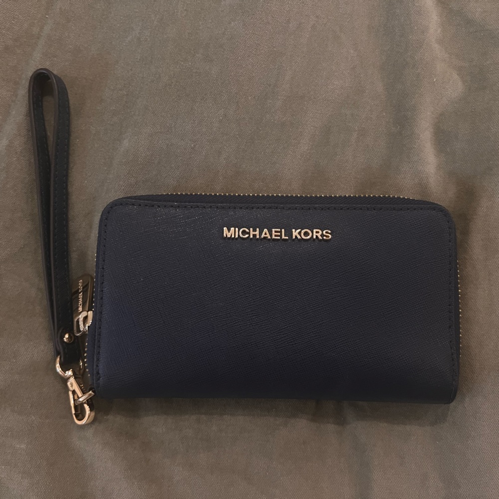 Michael Kors Navy Blue & Gold Wristlet Wallet
